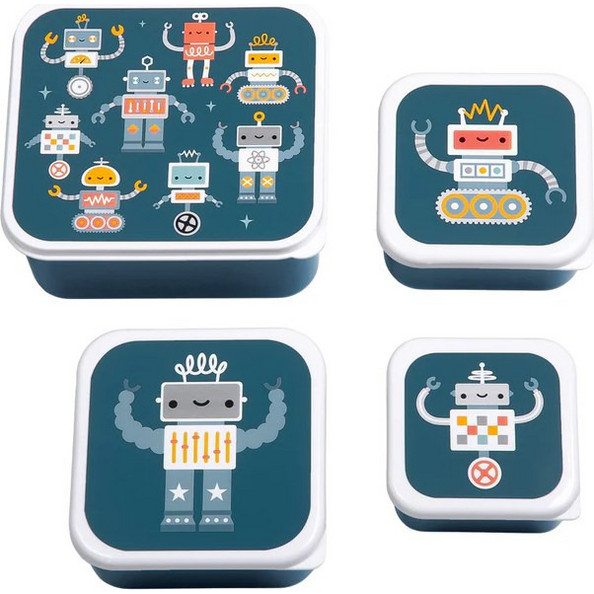 A little lovely company: Σετ 4 δοχεία φαγητού Lunch & Snack Box - Robots